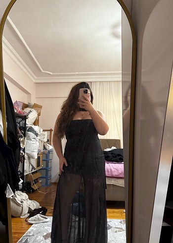 Siyah elbise mini uzun tüllü - Görsel 2