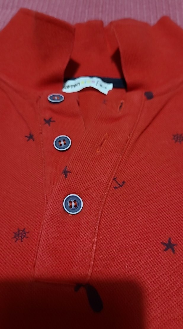 Baskılı Kırmızı Erkek Çocuk Uzun Kollu Polo Yaka Tişört - Görsel 4