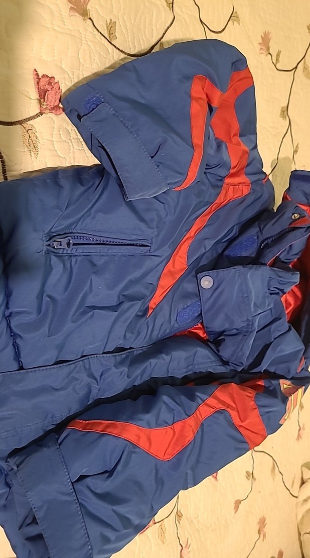 Superman logolu Mavi Kırmızı Kapüşonlu Erkek Çocuk Kayak Montu - Görsel 2