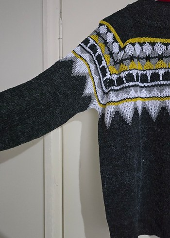 Gri Desenli Örgü Kadın Kazak - Görsel 2