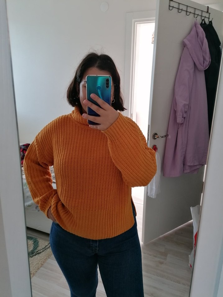 Sarı Örgü Boğazlı Kadın Kazak - Görsel 4