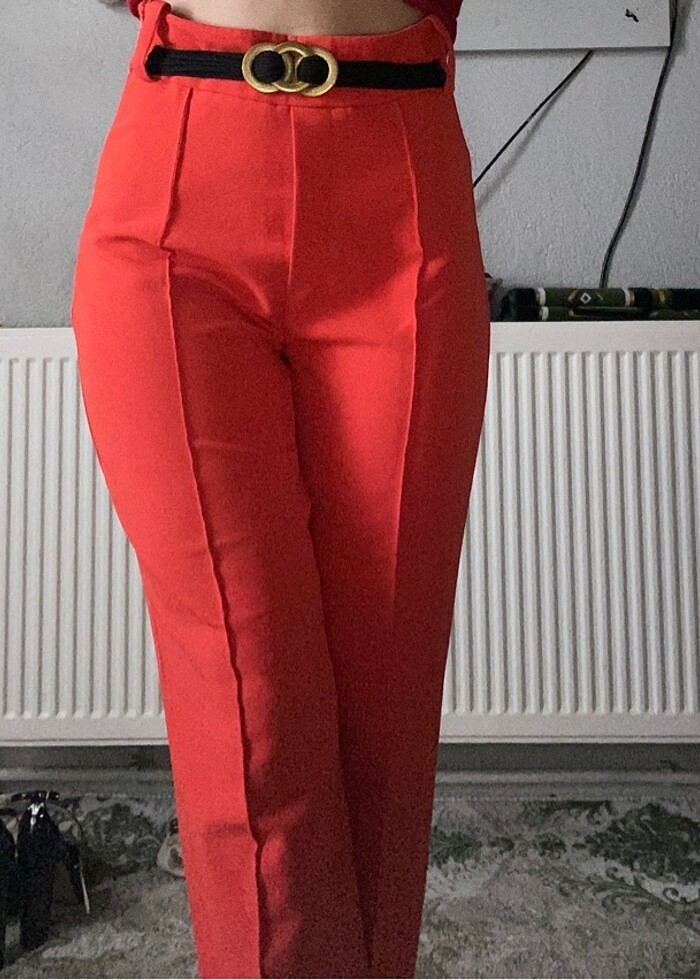 Nar çiçeği yüksek bel rahat pantolon - Görsel 2