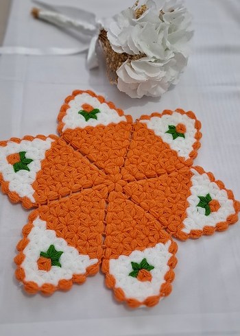 Turuncu Beyaz El Örgüsü Lif - Görsel 3