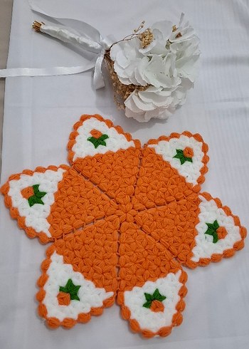 Turuncu Beyaz El Örgüsü Lif - Görsel 2