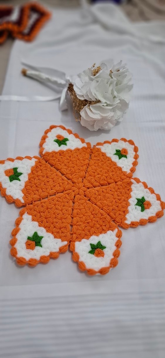 Turuncu Beyaz El Örgüsü Lif - Görsel 3