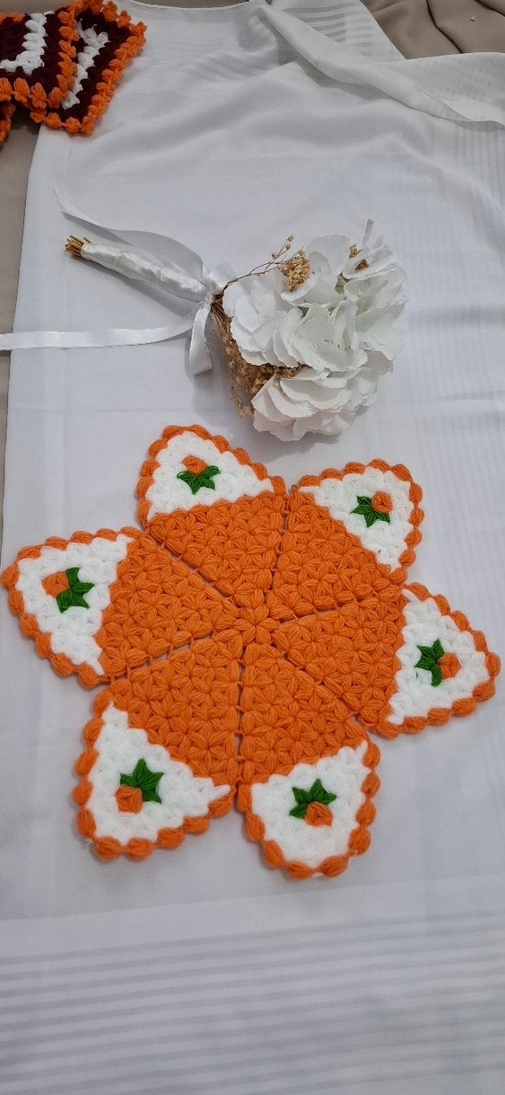 Turuncu Beyaz El Örgüsü Lif - Görsel 2