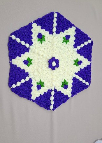 El İşi Örgü Mor Beyaz Çiçek Desenli - Görsel 2