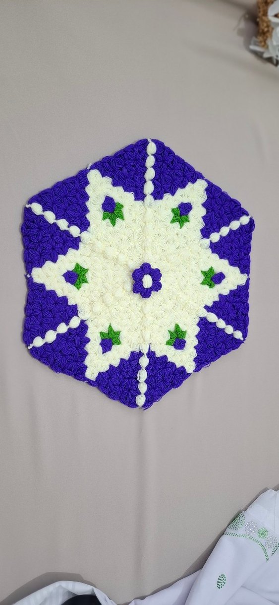 El İşi Örgü Mor Beyaz Çiçek Desenli - Görsel 2