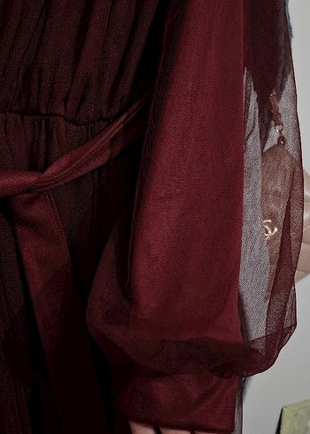 Bordo Uzun Tül Abiye - Görsel 2