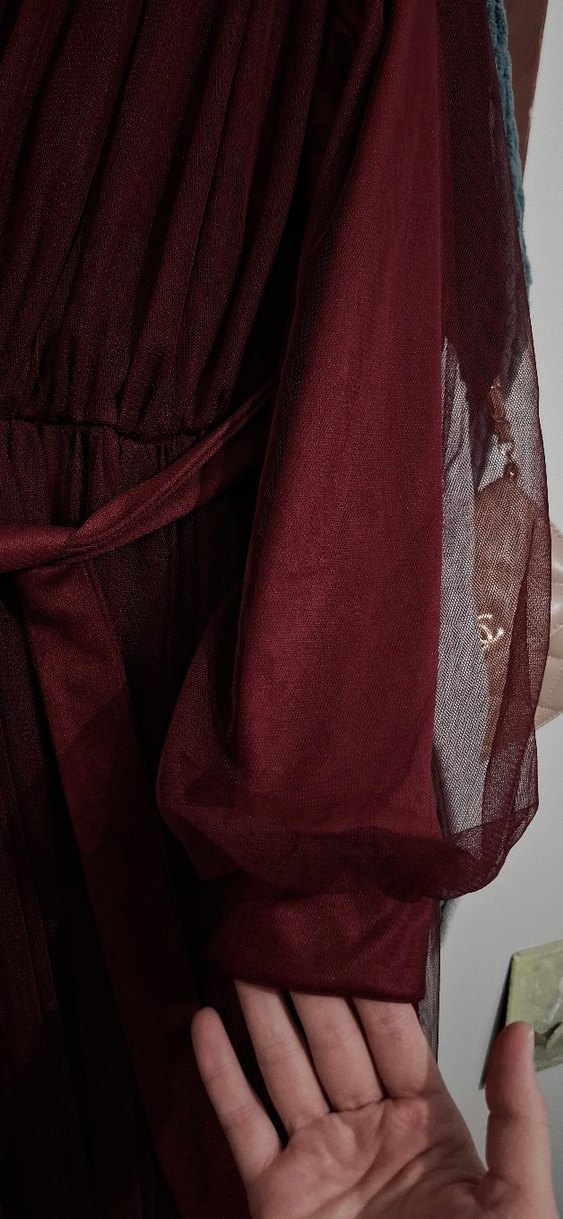 Bordo Uzun Tül Abiye - Görsel 2