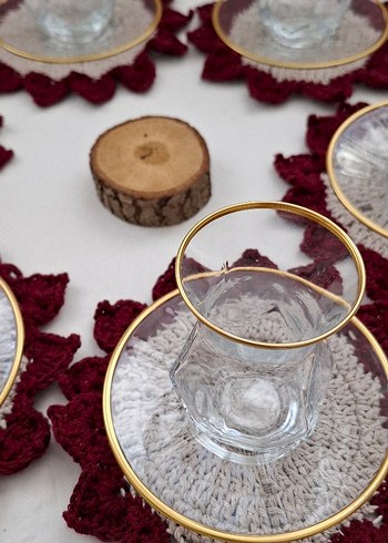 Bohem Kırmızı Kenarlı El Örgüsü Bardak Altlıkları - Görsel 3