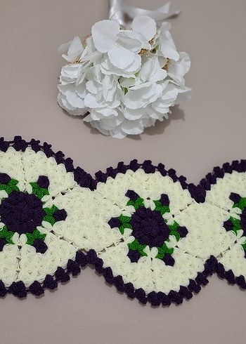 Mor ve Beyaz El Yapımı Örgü Lif Seti - Görsel 3