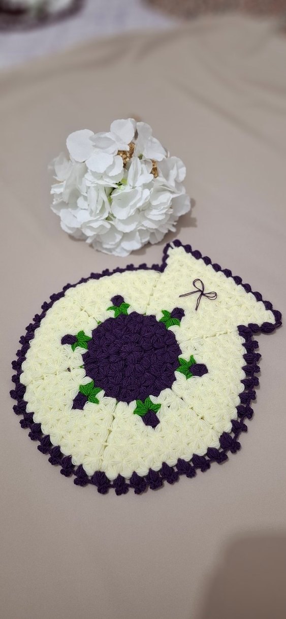 Mor ve Beyaz El Yapımı Örgü Lif Seti - Görsel 4