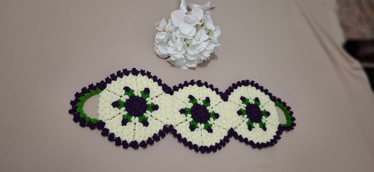 Mor ve Beyaz El Yapımı Örgü Lif Seti - Görsel 3