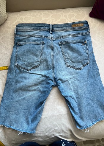 Kadın Mavi Denim Mini Şort m uzun - Görsel 4