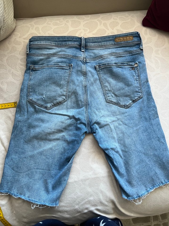 Kadın Mavi Denim Mini Şort m uzun - Görsel 4
