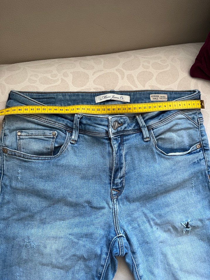 Kadın Mavi Denim Mini Şort m uzun - Görsel 2