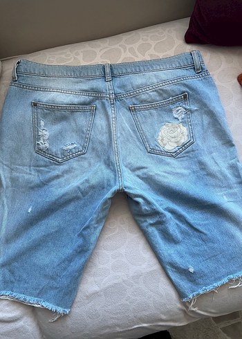 Nakışlı gül Detaylı Mavi Midi Denim Şort ipekyol uzun - Görsel 4