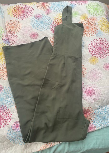 Haki askılı Straplez Kadın Uzun Tulum pantolon kumaş - Görsel 4