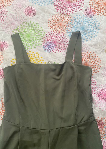 Haki askılı Straplez Kadın Uzun Tulum pantolon kumaş - Görsel 6