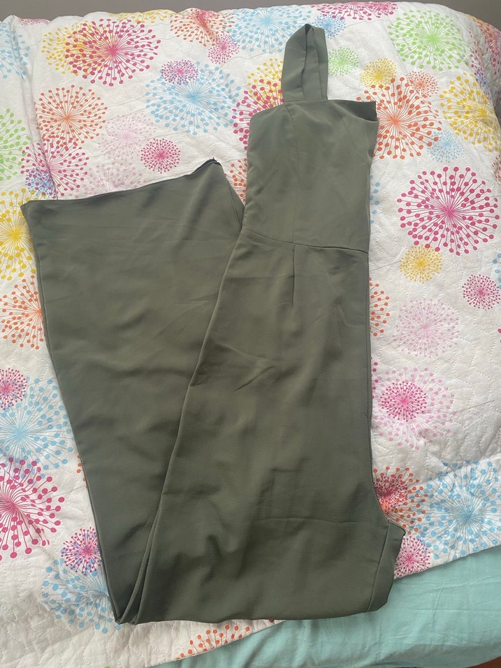 Haki askılı Straplez Kadın Uzun Tulum pantolon kumaş - Görsel 4