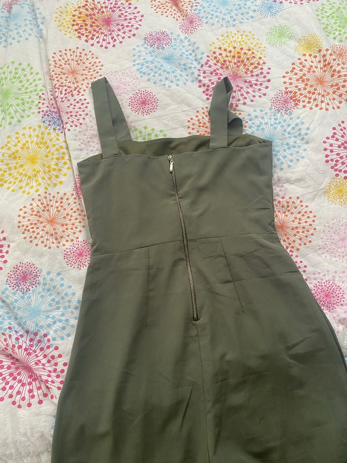 Haki askılı Straplez Kadın Uzun Tulum pantolon kumaş - Görsel 5