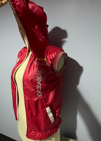 Pembe nakışlı kapşonlu ince kız çocuk yelek 8 yaş spor yelek - Görsel 2