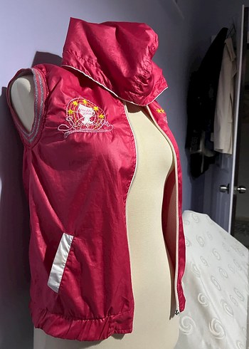 Pembe nakışlı kapşonlu ince kız çocuk yelek 8 yaş spor yelek - Görsel 3