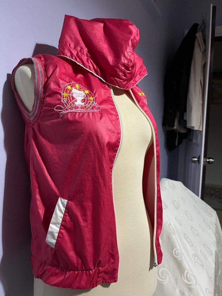 Pembe nakışlı kapşonlu ince kız çocuk yelek 8 yaş spor yelek - Görsel 3