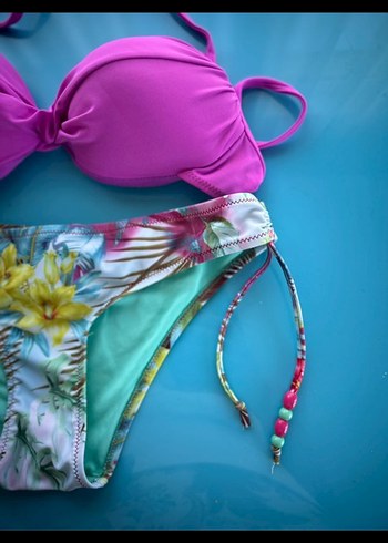 m Beden Pembe Bağcıklı Mini Tie-Dye Bikini