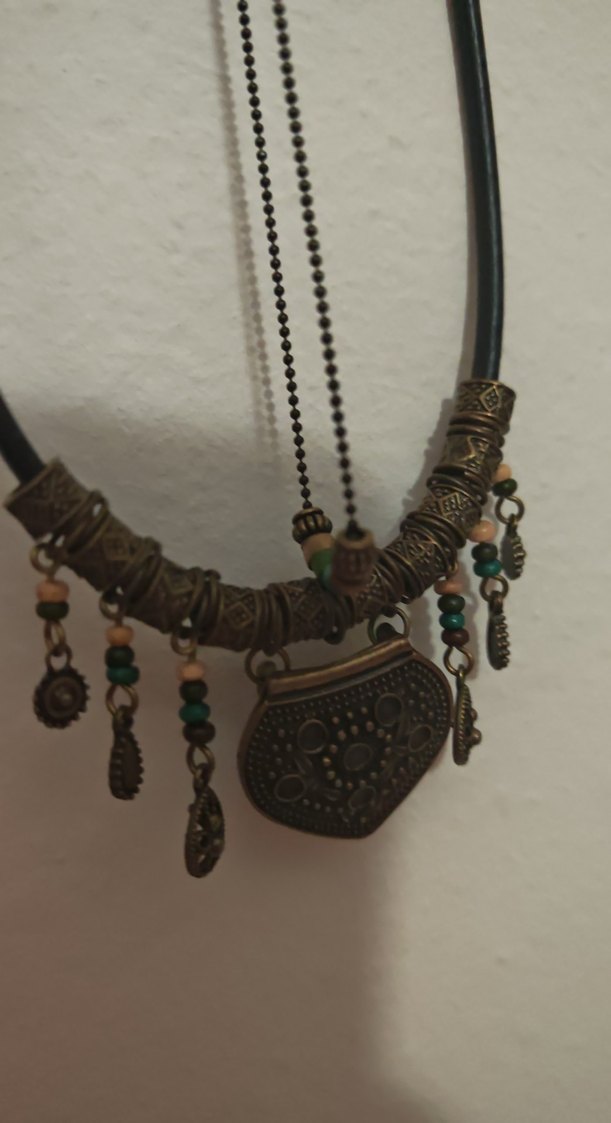 Turkuaz Etnik Desenli Zincir Detaylı Bohem Kolye - Görsel 3