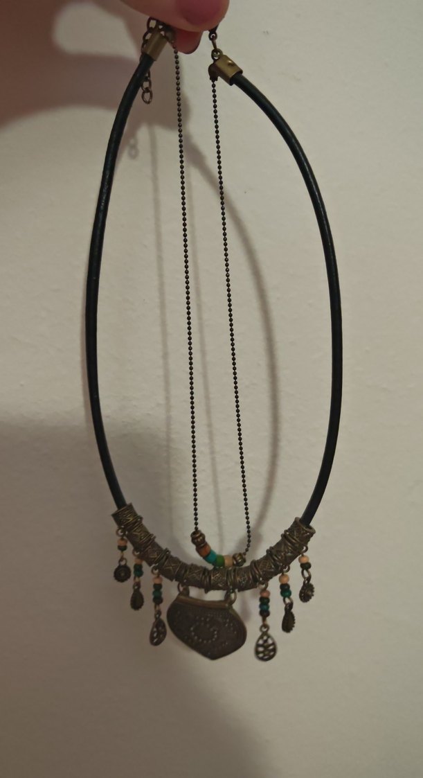 Turkuaz Etnik Desenli Zincir Detaylı Bohem Kolye - Görsel 2