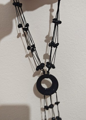 siyah taş boncuk siyah kolye - Görsel 2