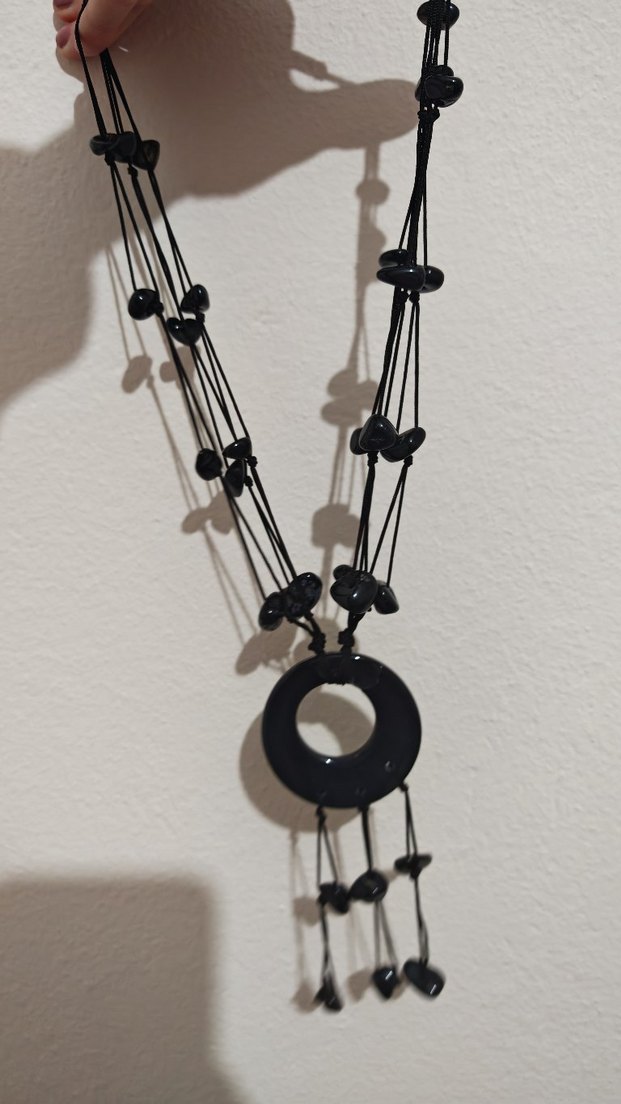 siyah taş boncuk siyah kolye - Görsel 2