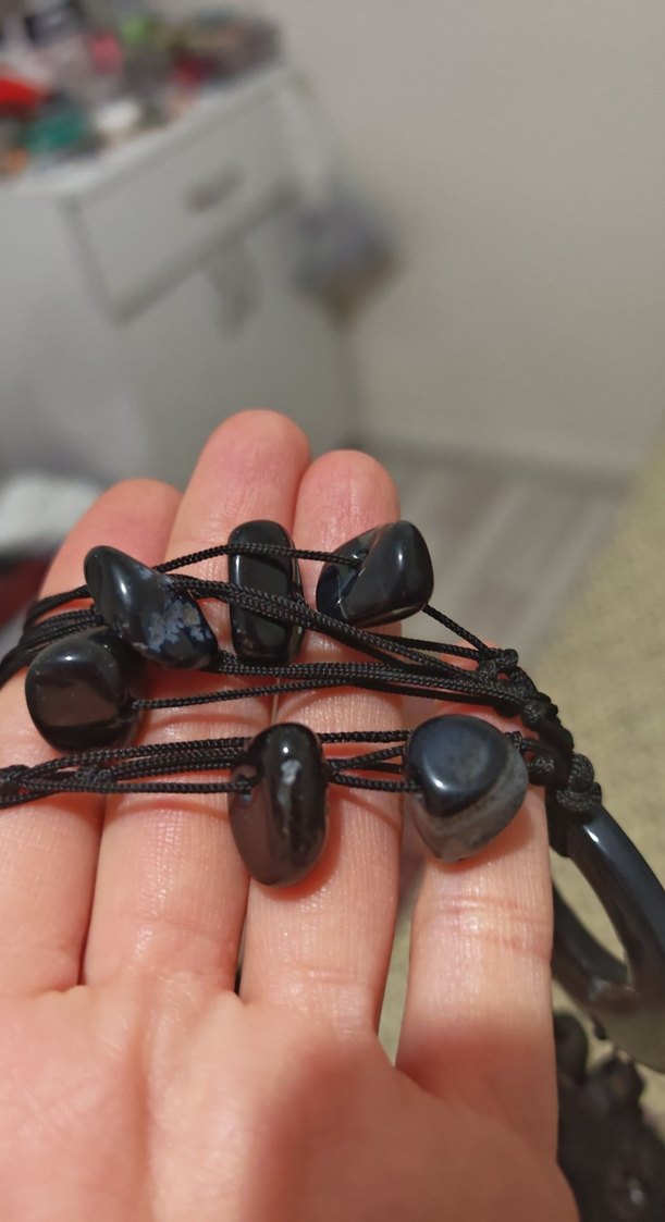 siyah taş boncuk siyah kolye - Görsel 4