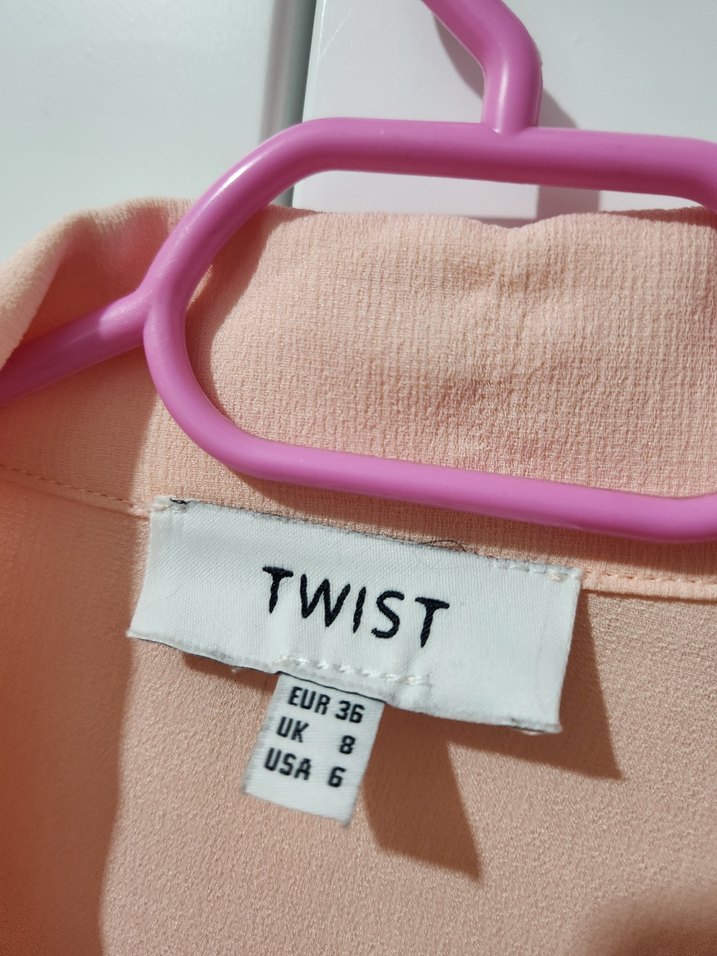 Twist pembe Düğmeli Uzun Kollu Kadın Gömlek - Görsel 3