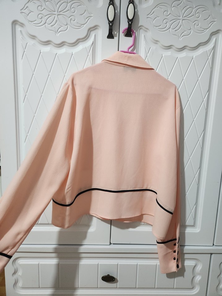 Twist pembe Düğmeli Uzun Kollu Kadın Gömlek - Görsel 4