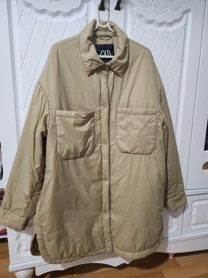 Zara Bej Düğmeli Midi Kadın Ceket - Görsel 2