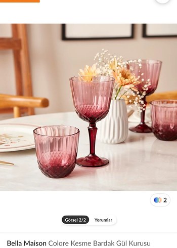 Bella Maison Gül Kurusu Kesme Bardak - Görsel 2