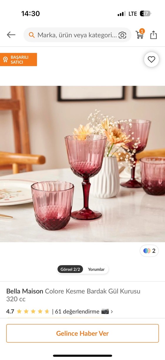 Bella Maison Gül Kurusu Kesme Bardak - Görsel 2