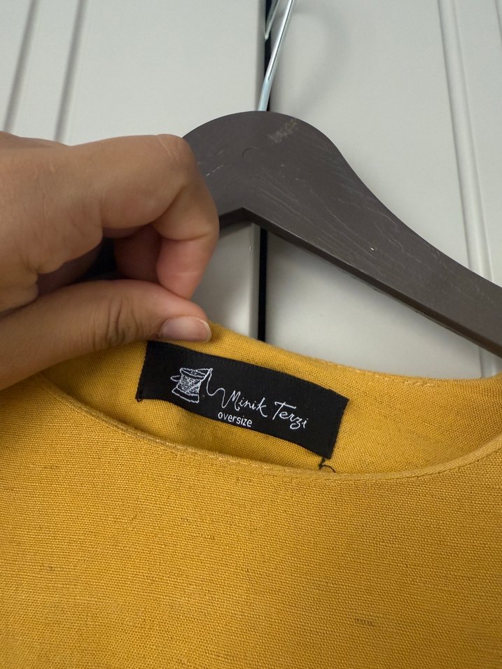 Sarı Kadın Keten Uzun Kollu Tunik MinikTerzi - Görsel 2