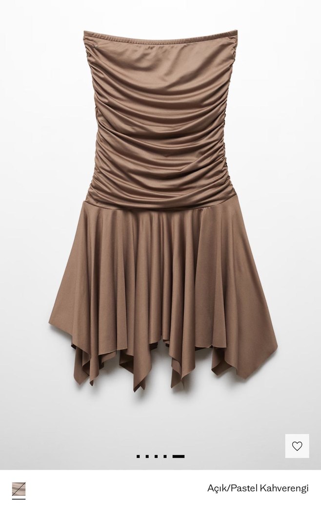 Askısız, Drapeli Bej Midi Kadın Elbise - Görsel 3
