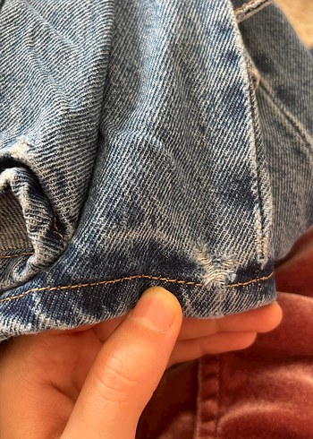 Düğmeli Mavi Kadın Midi Boy Bol Kot Pantolon - Görsel 6