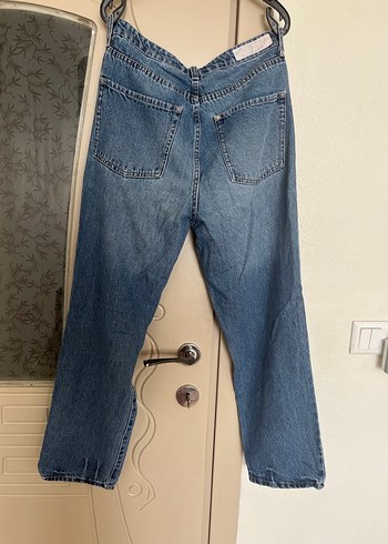 Düğmeli Mavi Kadın Midi Boy Bol Kot Pantolon - Görsel 2