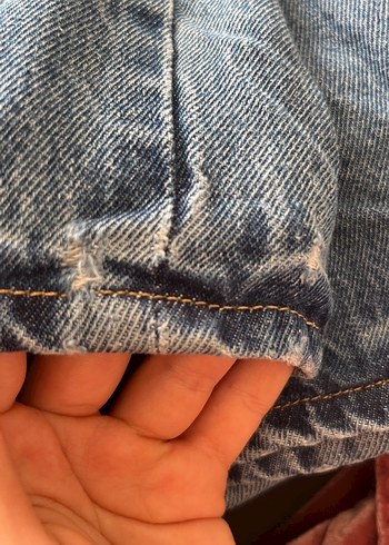 Düğmeli Mavi Kadın Midi Boy Bol Kot Pantolon - Görsel 5