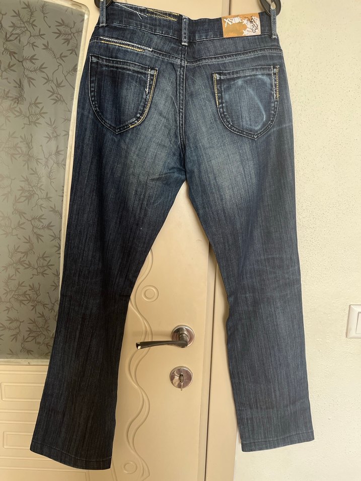 Düğmeli Gri Kadın Denim Pantolon - Görsel 2