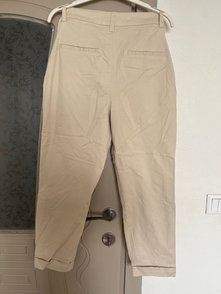 Bej Kadın Keten Pantolon Midi Boy - Görsel 2