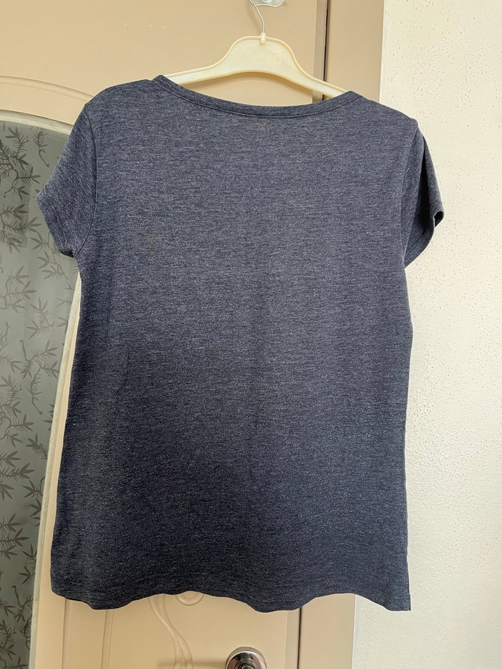 Gri Baskılı Hamile Tişörtü, Kısa Kollu, Bol Kesim - Görsel 2