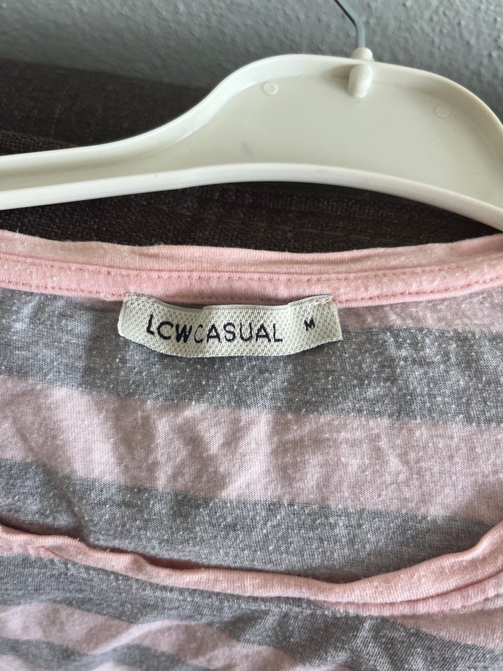 Pembe Gri Çizgili Kadın Tişört - Görsel 3