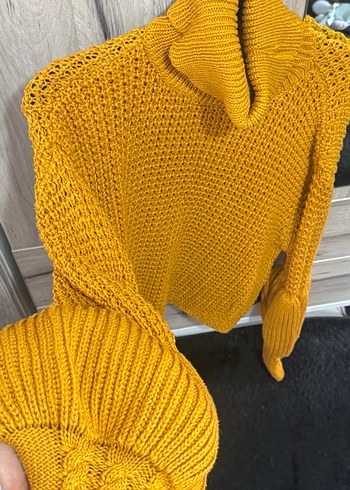 Bohem Tarz Sarı Balıkçı Yaka Örgü Kazak - Görsel 2